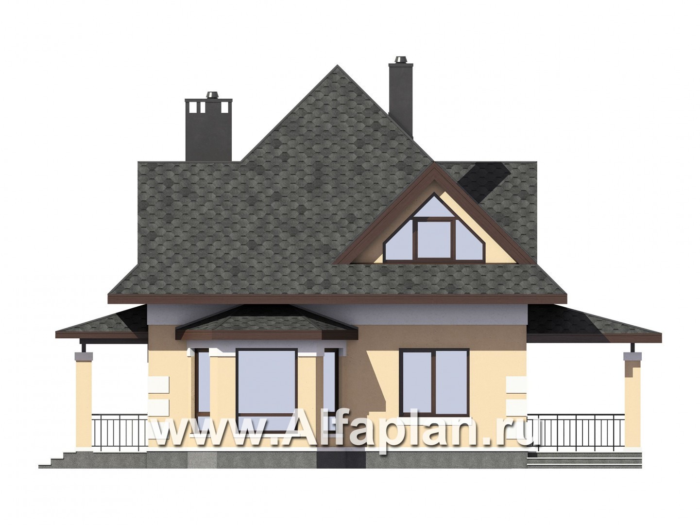 Проекты домов Альфаплан - Компактный мансардный дом c гаражом из газобетона - изображение фасада №3