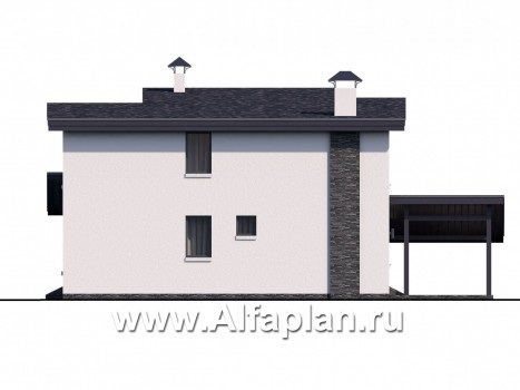 «Модена» - проект двухэтажного дома из газобетона, с террасой, навес на 2 авто, в стиле минимализм - превью фасада дома