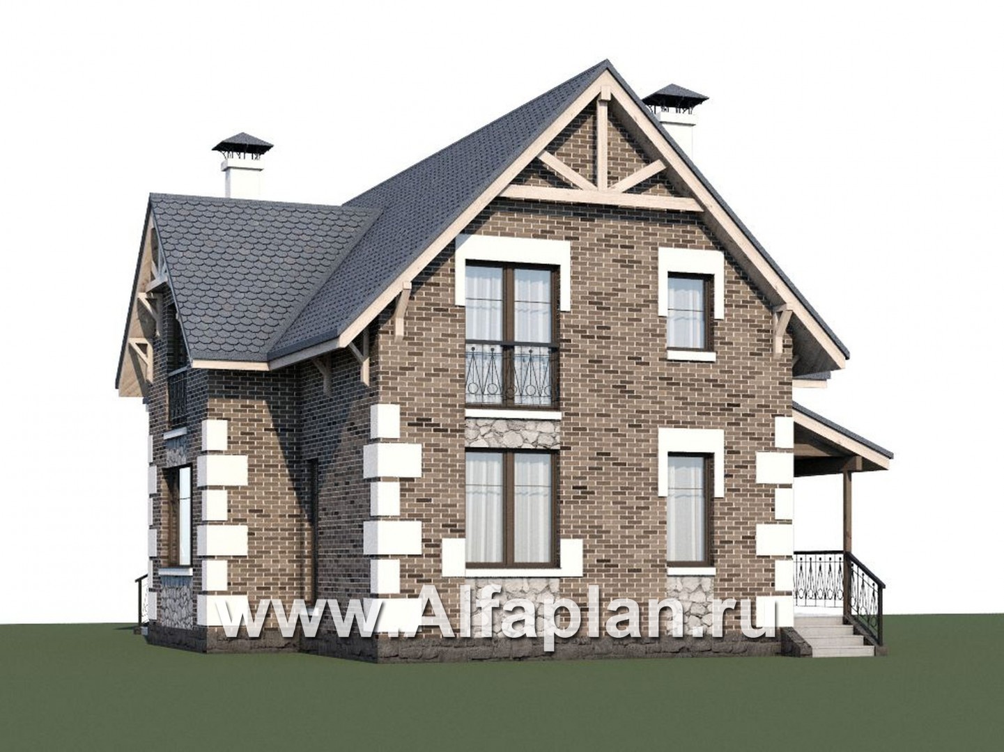 Проекты домов Альфаплан - «Малая Родина» - компактный дом с красивой верандой - дополнительное изображение №1