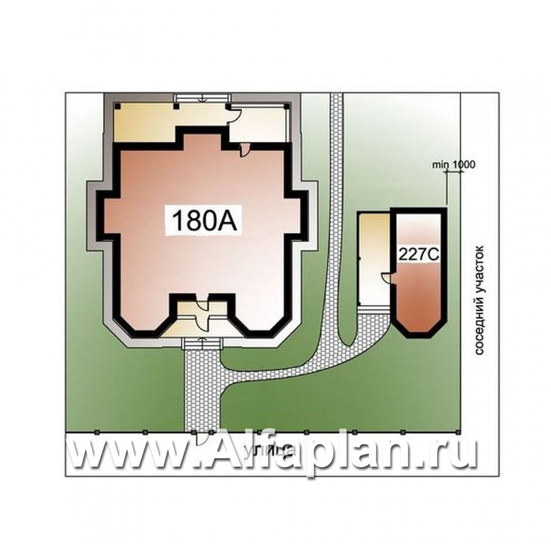 «Рюрик»_ДУО - проект двухэтажного коттеджа в стиле замка + проект бани с эркером и с террасой - дизайн дома №1
