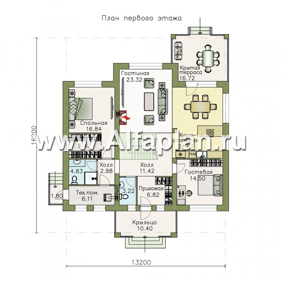 Проекты домов Альфаплан - «Кластер Персея» - дом с двумя жилыми комнатами на 1 эт и с мансардой - план проекта №1