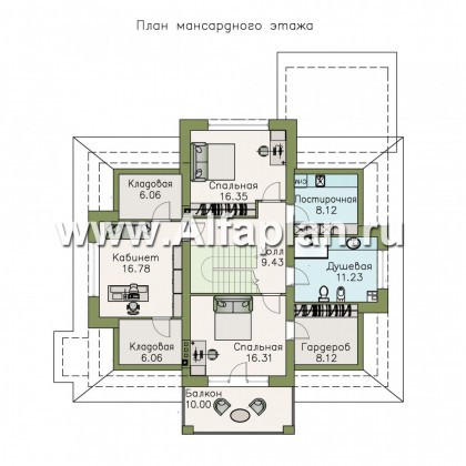 «Кластер Персея» - проект дома с мансардой, с террасой, планировка с двумя жилыми комнатами на 1 эт - превью план дома