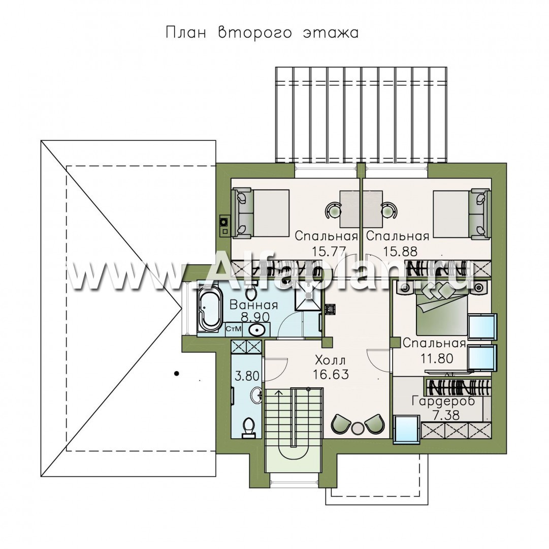 Проекты домов Альфаплан - «Орион» - современный мансардный дом с гаражом - план проекта №2