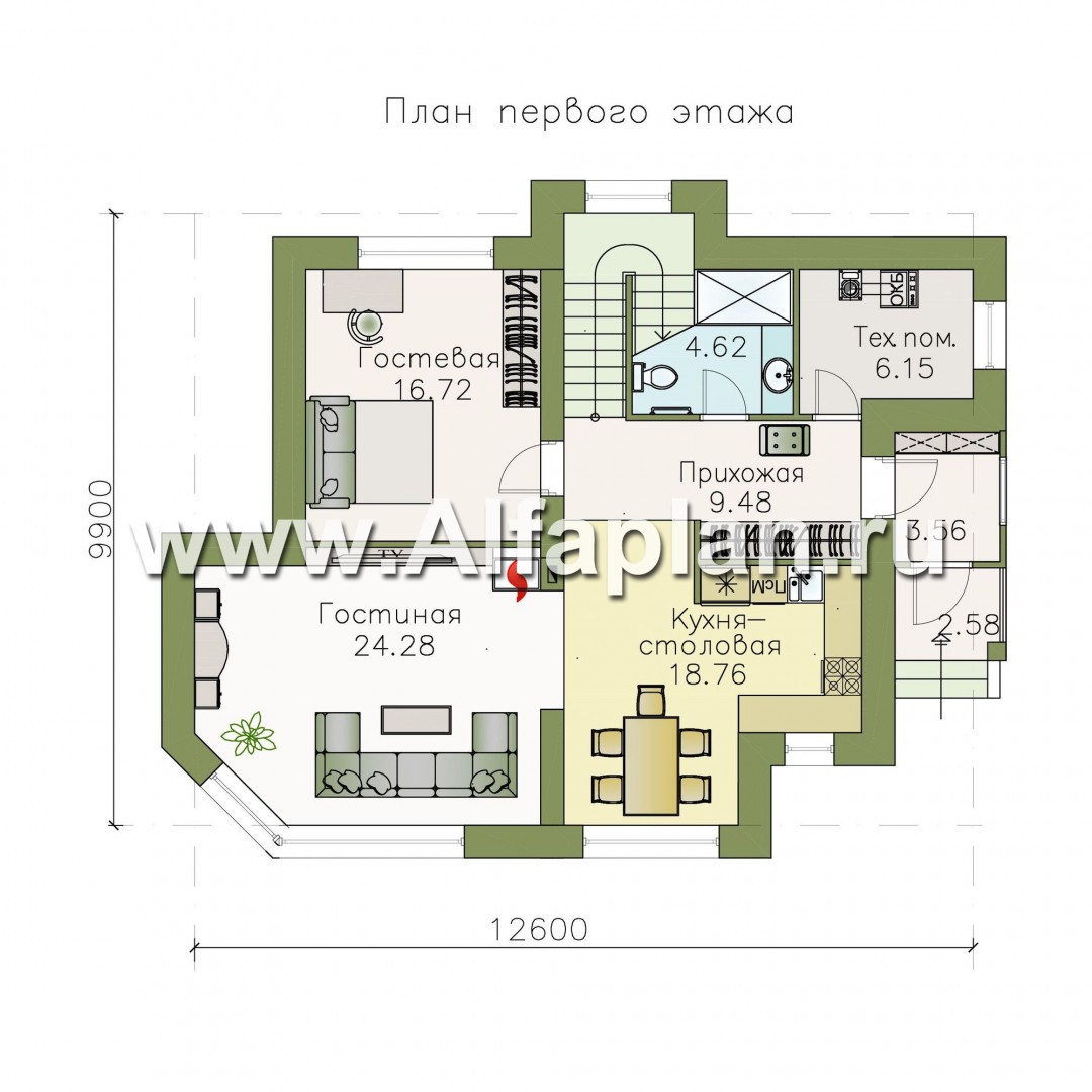 Проекты домов Альфаплан - «Стимул» - рациональный загородный дом с просторной гостиной - изображение плана проекта №1