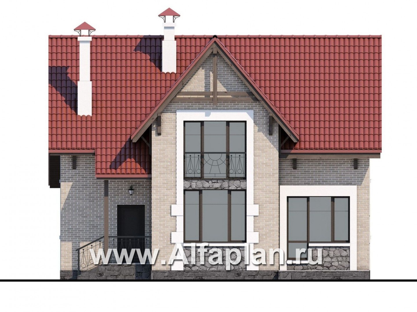Проекты домов Альфаплан - Коттедж из кирпича «Высокая орбита» с современной планировкой - изображение фасада №4