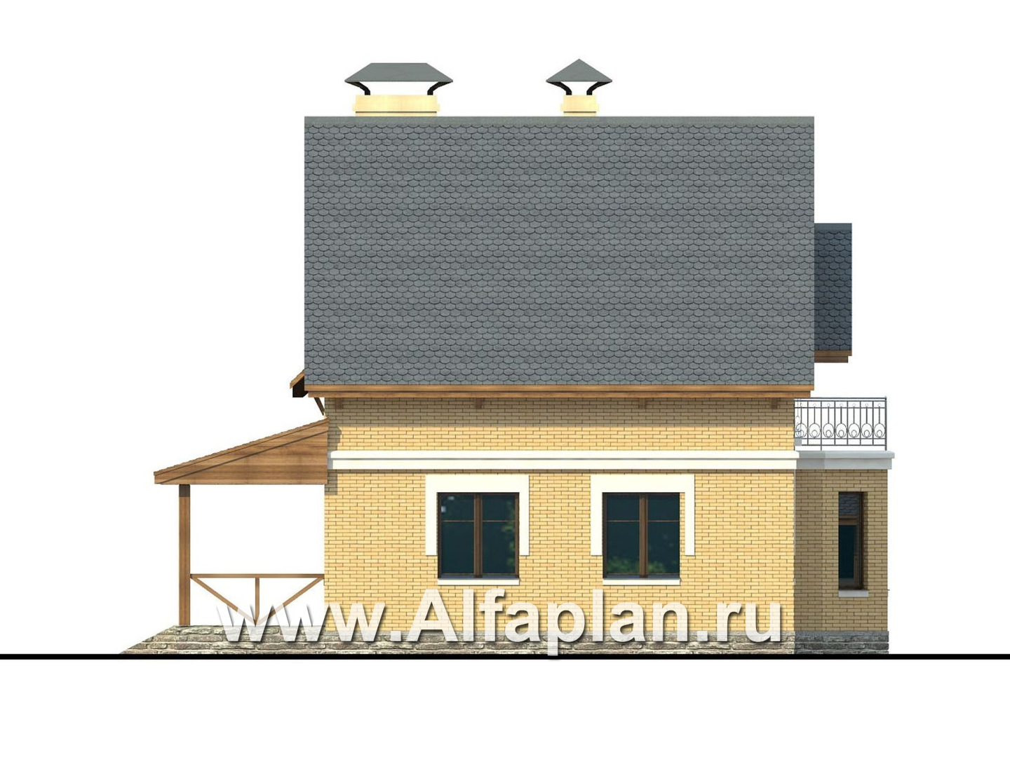 Проекты домов Альфаплан - Проект двухэтажного дома из газобетона «Шевалье», с эркером, с террасой и балконом - изображение фасада №3