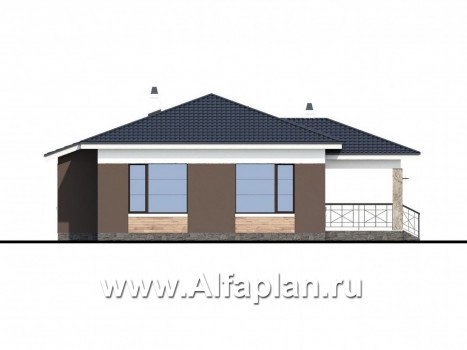 Проекты домов Альфаплан - «Ариадна» - одноэтажный дом для узкого участка - превью фасада №4