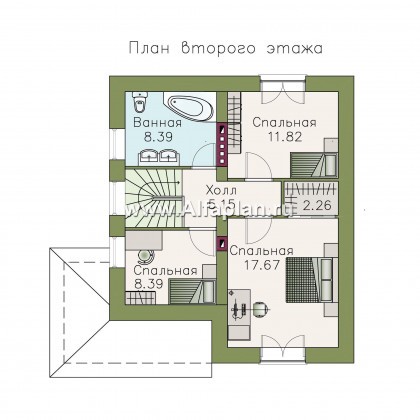 Проект дома с мансардой из газобетона «Оптима», открытая планировка, фото - превью план дома