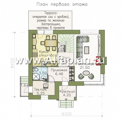 «Карат» - проект простого двухэтажного дома из газобетона, в современном стиле - превью план дома