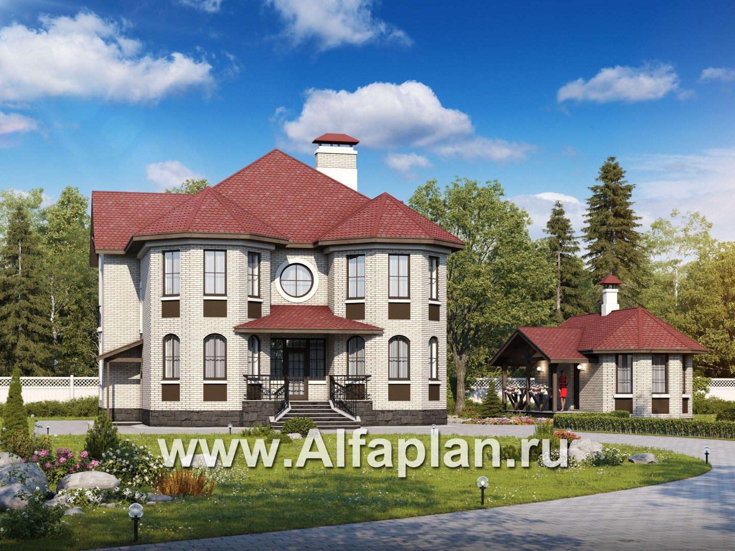 «Амбиент»_ДУО - проект двухэтажного дома + проект бани с террасой и с эркером - основное изображение