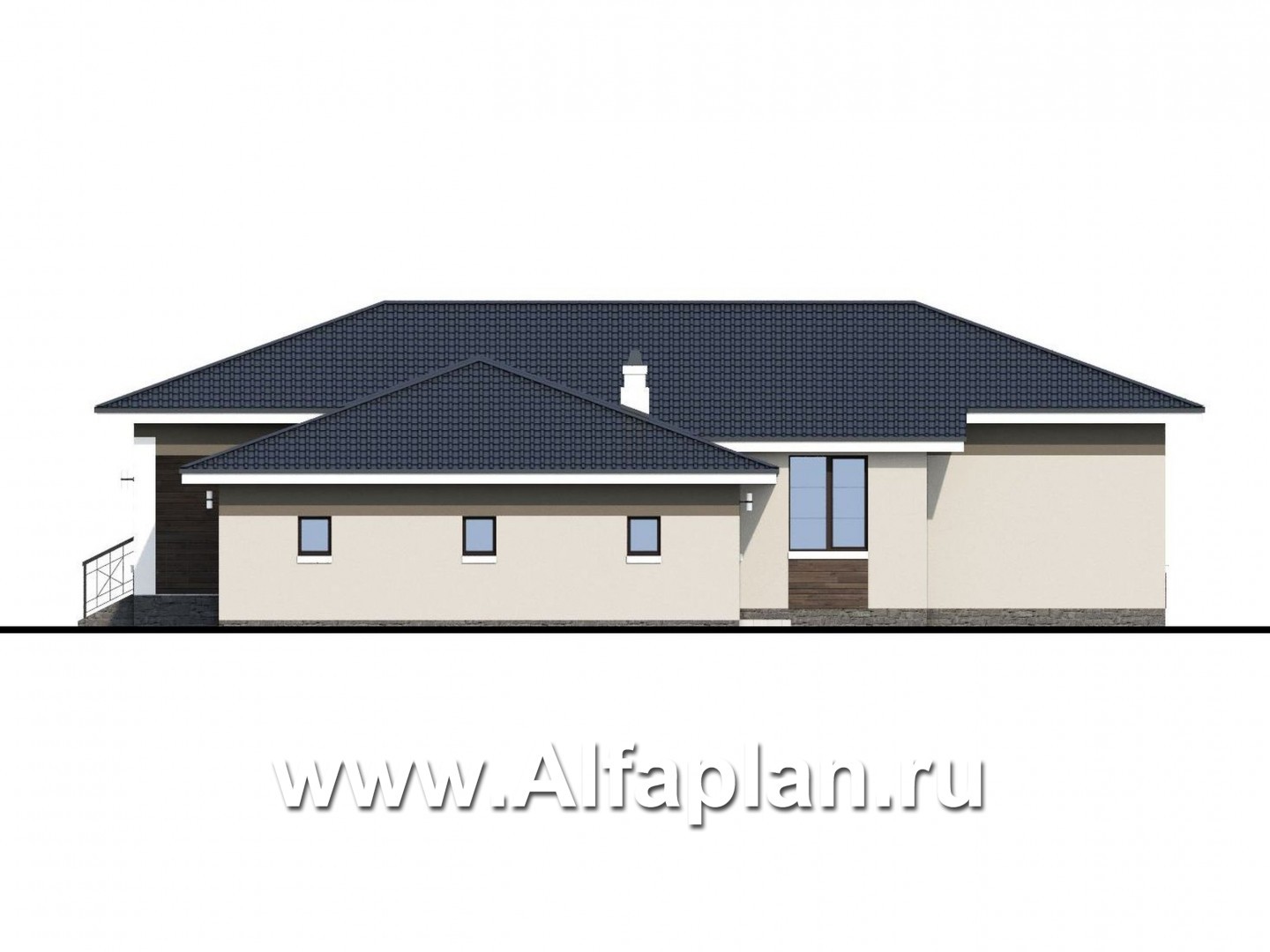 Проекты домов Альфаплан - «Ариадна» - одноэтажный дом с большим гаражом - изображение фасада №2