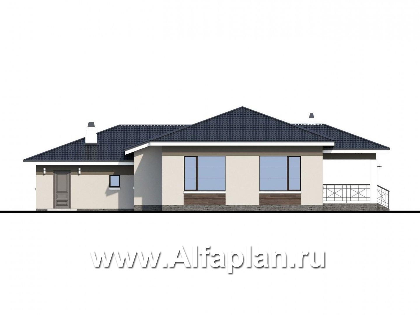 Проекты домов Альфаплан - «Ариадна» - одноэтажный дом с большим гаражом - изображение фасада №4