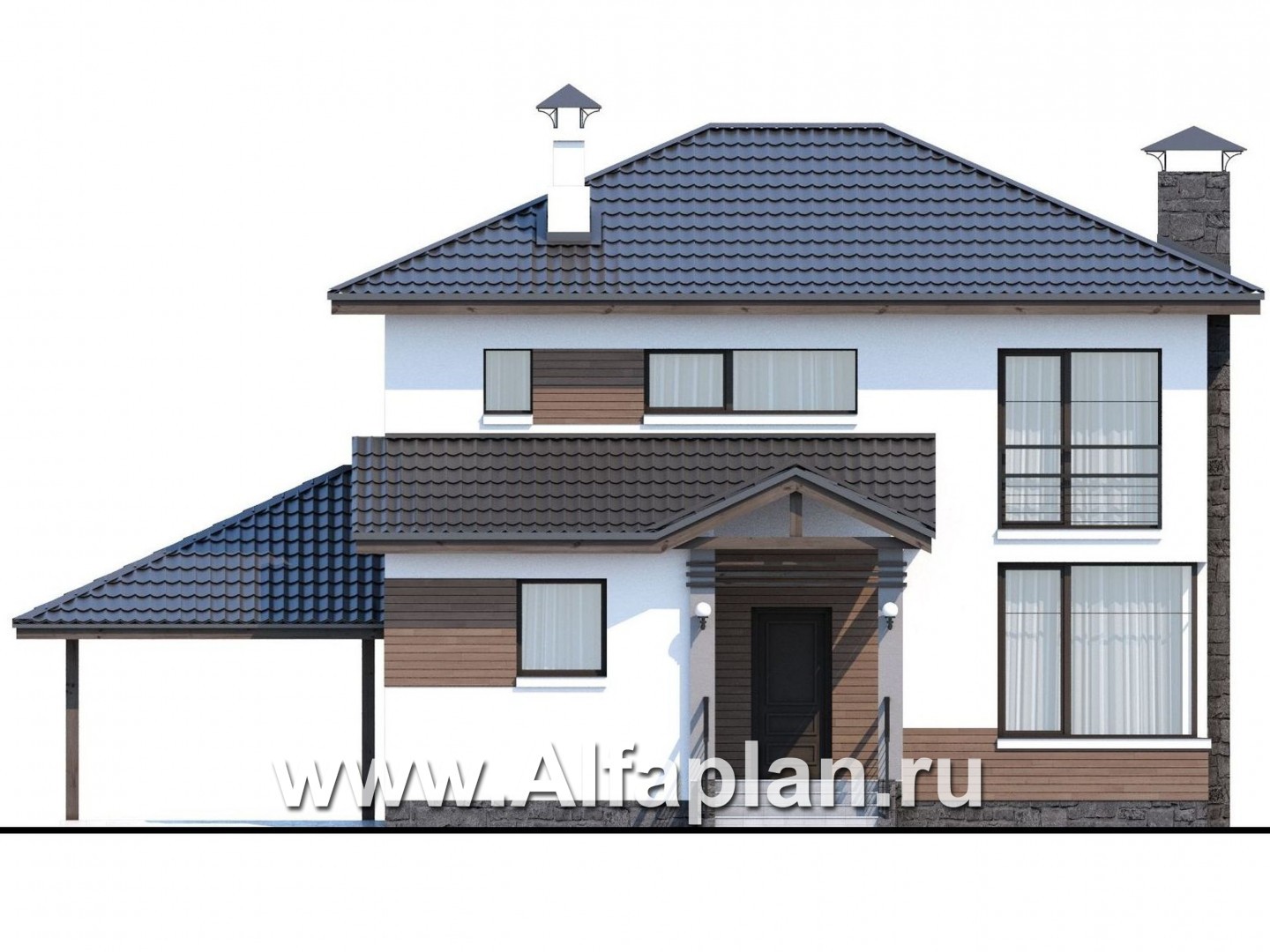 Проекты домов Альфаплан - Кирпичный дом «Карат» - навесом - изображение фасада №1