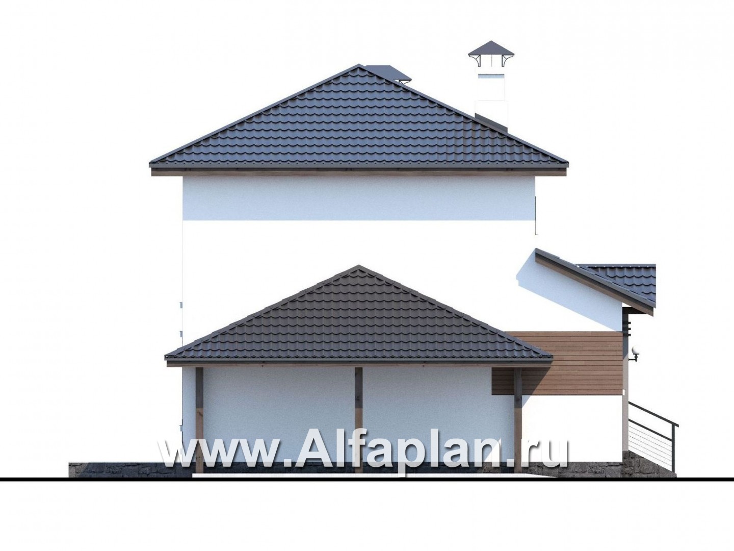 Проекты домов Альфаплан - Кирпичный дом «Карат» - навесом - изображение фасада №3