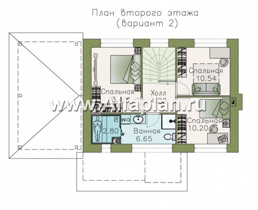 «Карат» - проект простого двухэтажного дома из газобетона, с навесом на 1 авто, в современном стиле - превью план дома