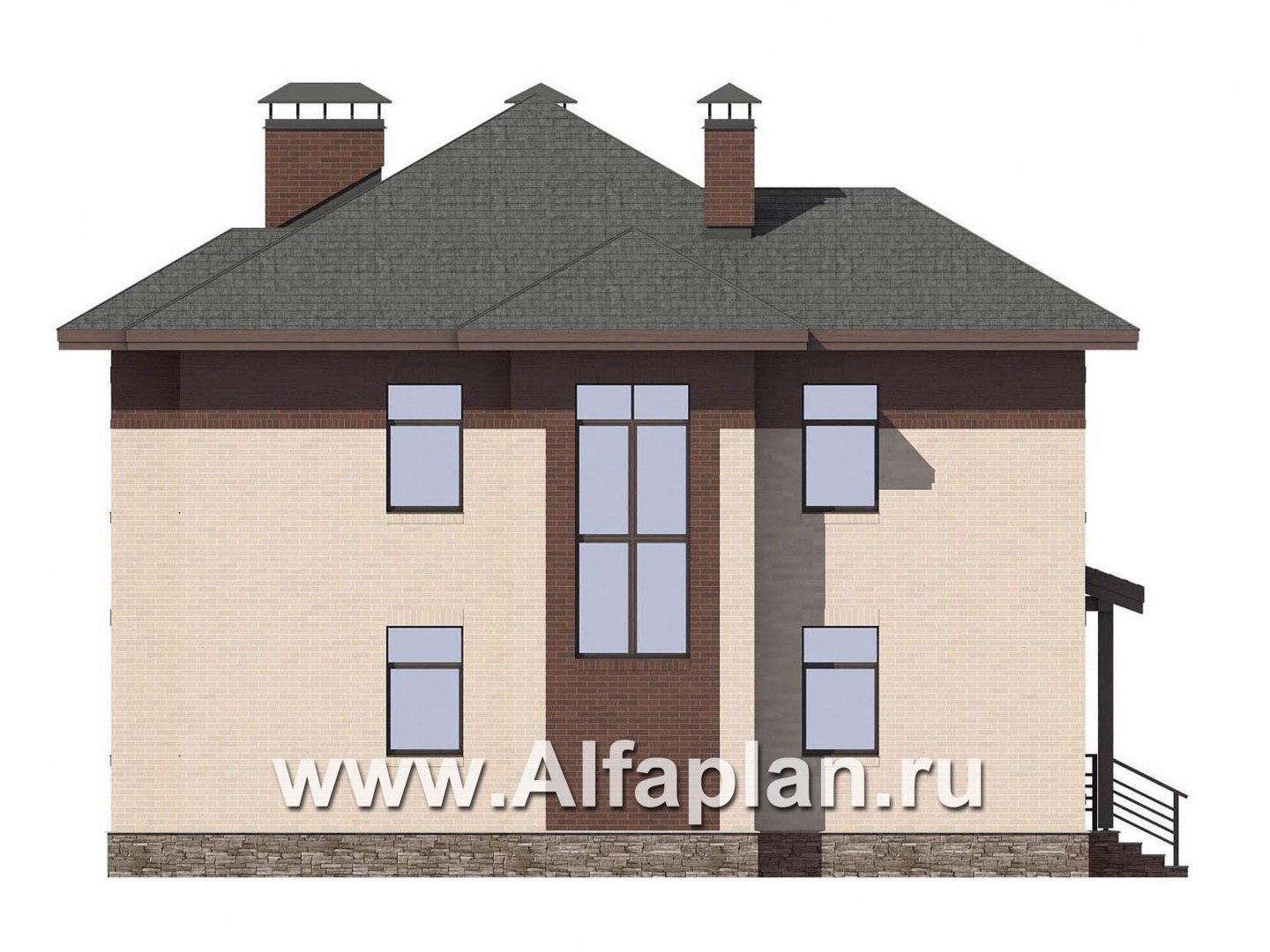 Проекты домов Альфаплан - Проект двухэтажного дома, с террасой, планировка 5 спален, в современном стиле - изображение фасада №3