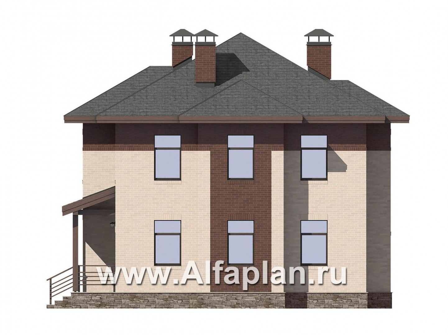Проекты домов Альфаплан - Проект двухэтажного дома, с террасой, планировка 5 спален, в современном стиле - изображение фасада №4
