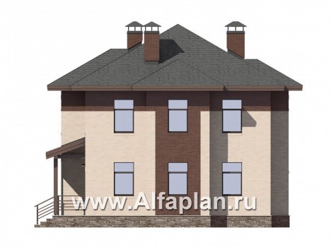 Проекты домов Альфаплан - Проект двухэтажного дома, с террасой, планировка 5 спален, в современном стиле - превью фасада №4