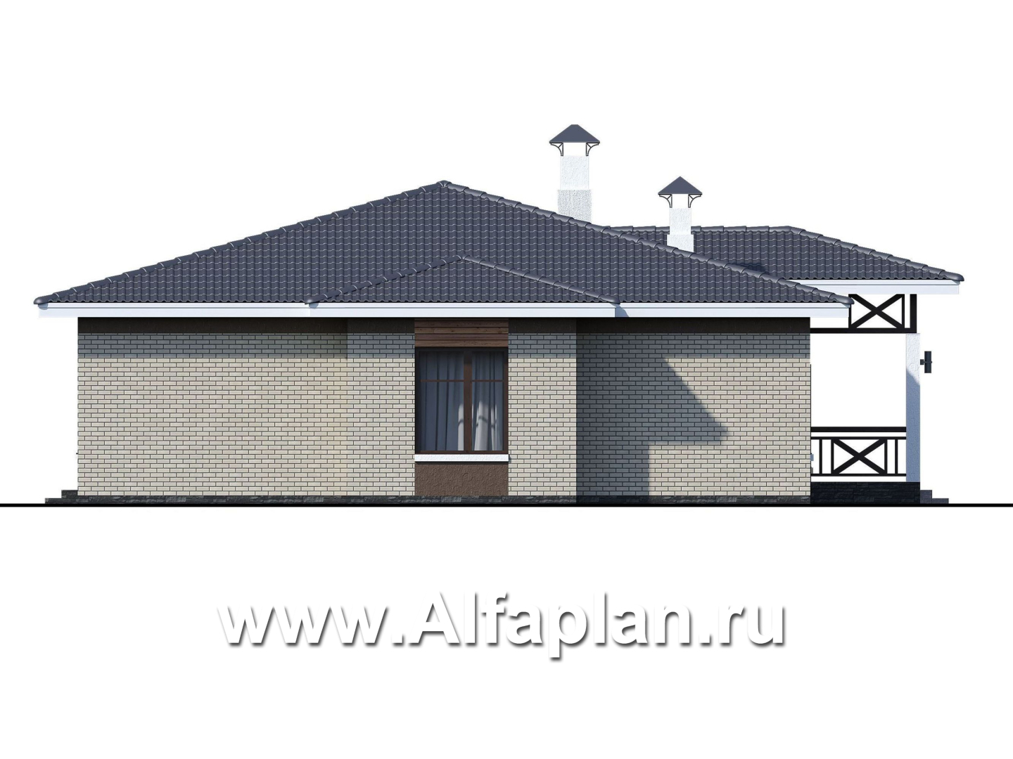 «Чара» - красивый дом, проект одноэтажного коттеджа из газобетона, 4 спальни, с террасой - фасад дома