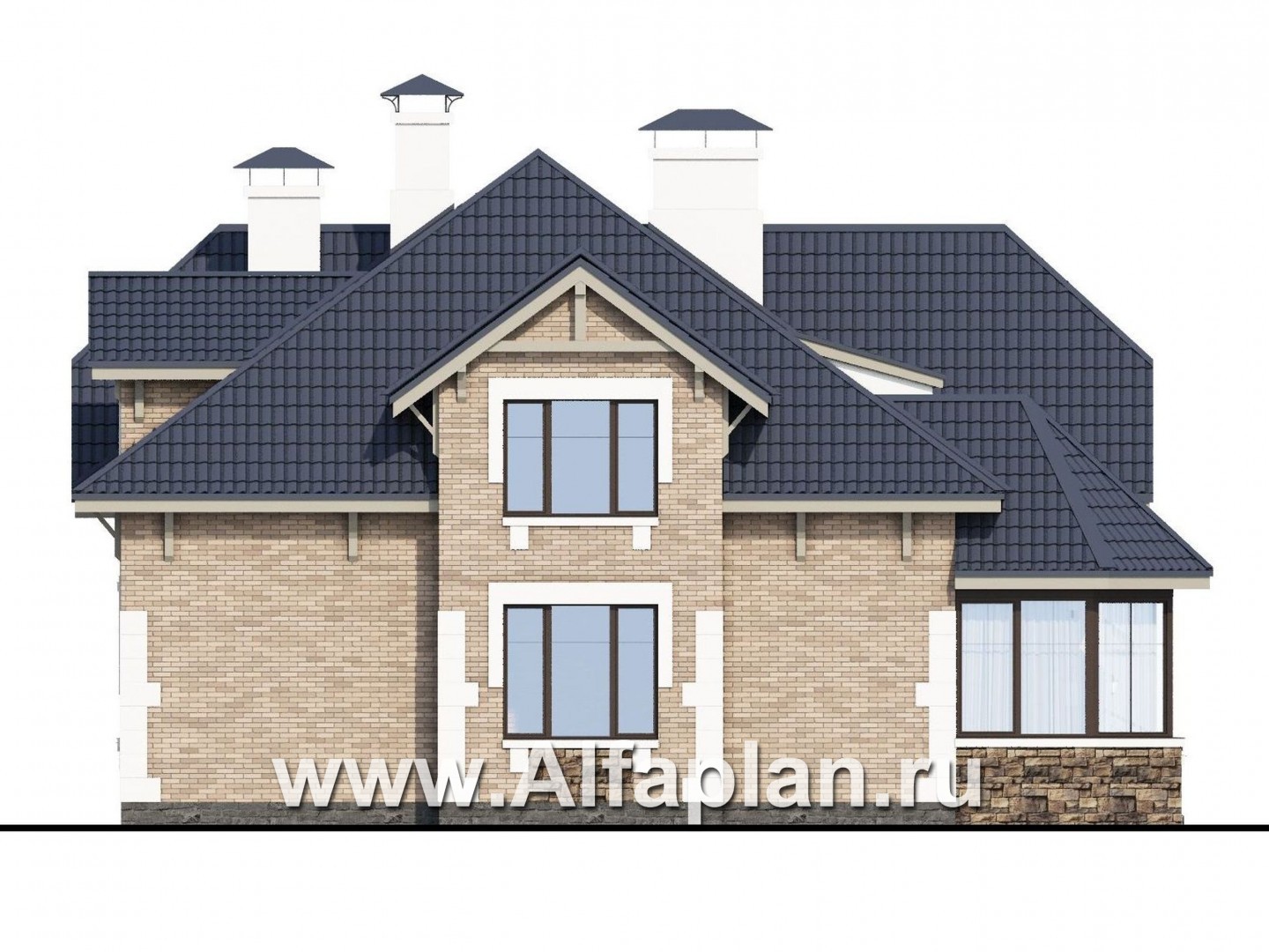 Проекты домов Альфаплан - «Корона» - коттедж с гаражом и красивым эркером - изображение фасада №3
