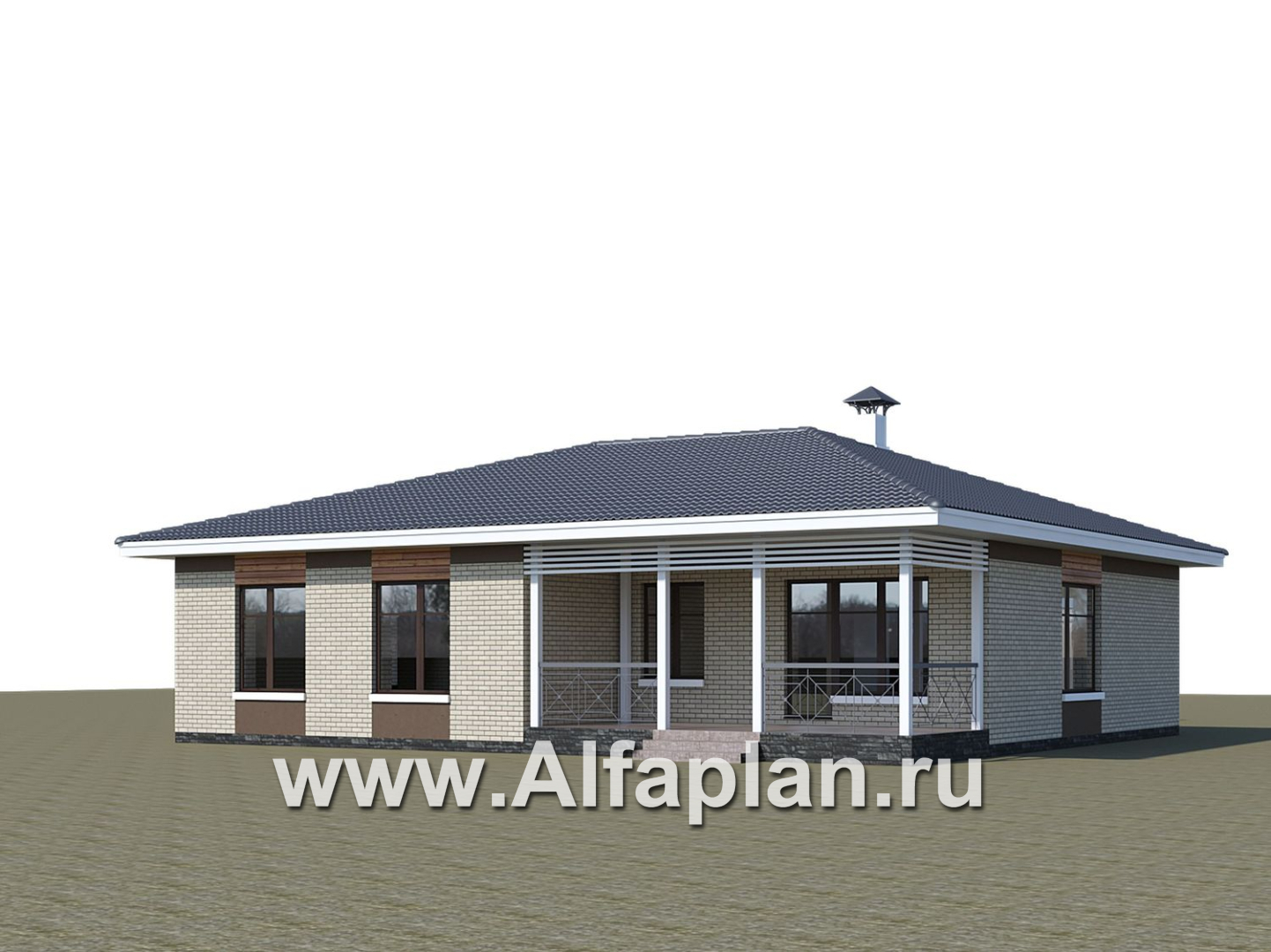 «Чара» - красивый дом, проект одноэтажногокоттеджа из газобетона, 4 спальни, с террасой и гаражом на 2 авто - дизайн дома №1