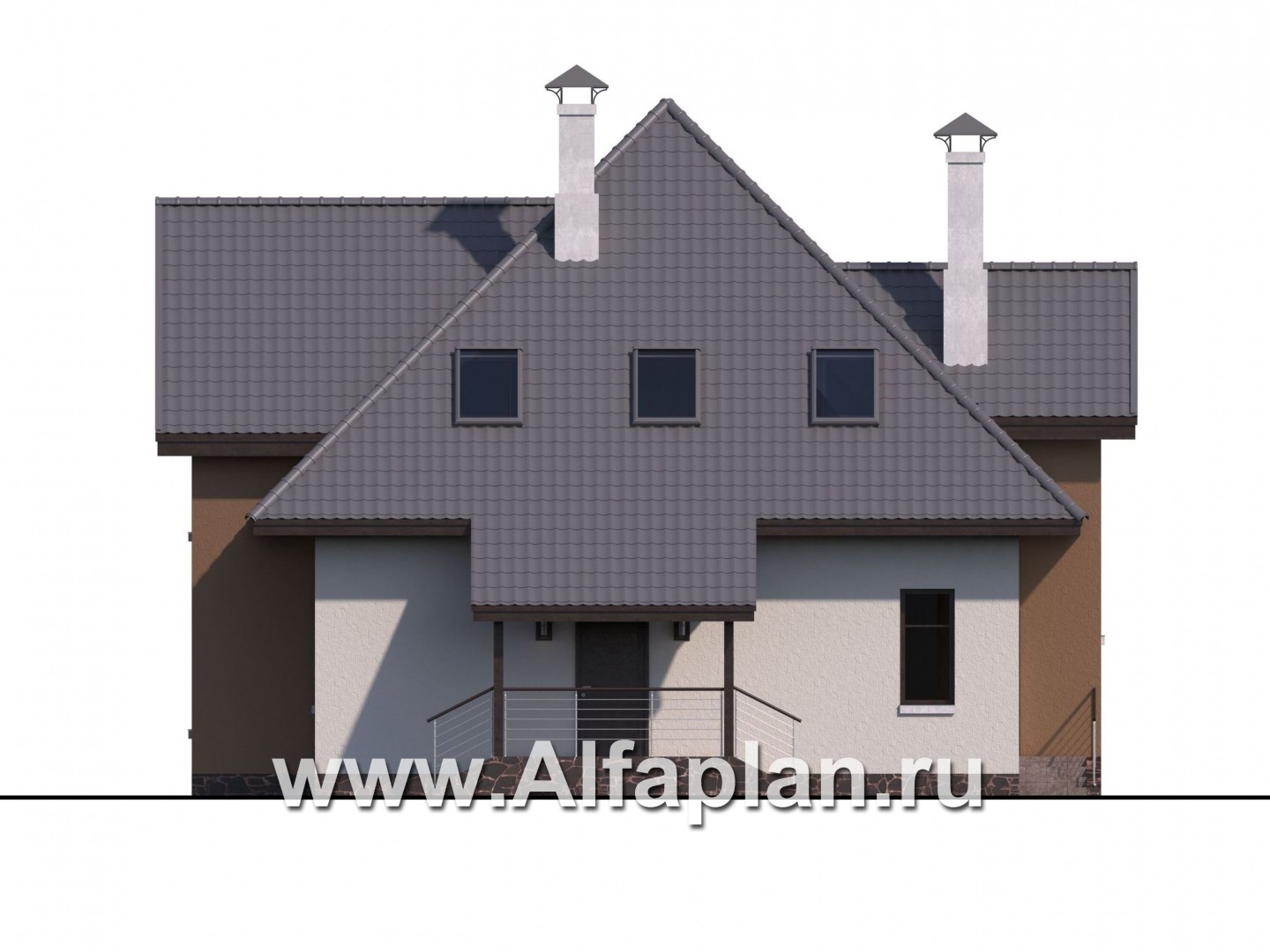 Проекты домов Альфаплан - «Гемма»  - проект дома с мансардой из газобетона, с сауной и с террасой, современный стиль - изображение фасада №2