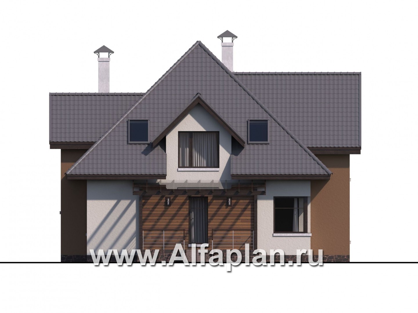 Проекты домов Альфаплан - «Гемма»  - проект дома с мансардой из газобетона, с сауной и с террасой, современный стиль - изображение фасада №3