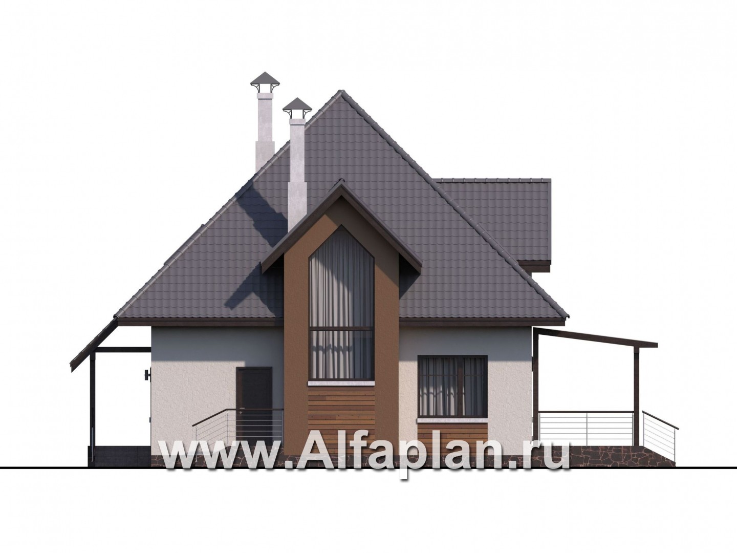 Проекты домов Альфаплан - «Гемма»  - проект дома с мансардой из газобетона, с сауной и с террасой, современный стиль - изображение фасада №4