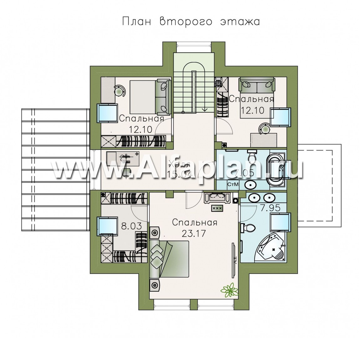 Проекты домов Альфаплан - «Гемма»  - проект дома с мансардой из газобетона, с сауной и с террасой, современный стиль - изображение плана проекта №2