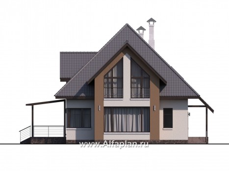 Проекты домов Альфаплан - «Гемма»  - проект дома с мансардой из газобетона, с сауной и с террасой, современный стиль - превью фасада №1