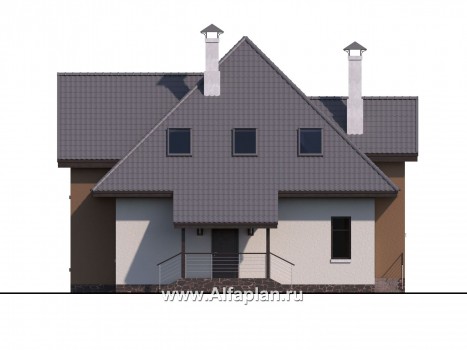 Проекты домов Альфаплан - «Гемма»  - проект дома с мансардой из газобетона, с сауной и с террасой, современный стиль - превью фасада №2