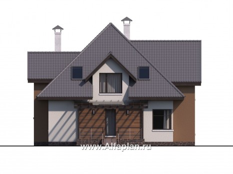 Проекты домов Альфаплан - «Гемма»  - проект дома с мансардой из газобетона, с сауной и с террасой, современный стиль - превью фасада №3