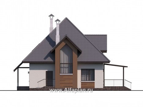 Проекты домов Альфаплан - «Гемма»  - проект дома с мансардой из газобетона, с сауной и с террасой, современный стиль - превью фасада №4