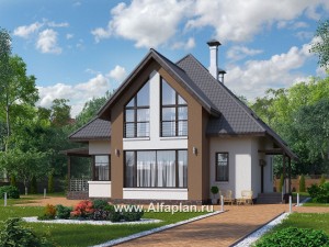 Проекты домов Альфаплан - «Гемма»  - проект дома с мансардой из газобетона, с сауной и с террасой, современный стиль - превью основного изображения