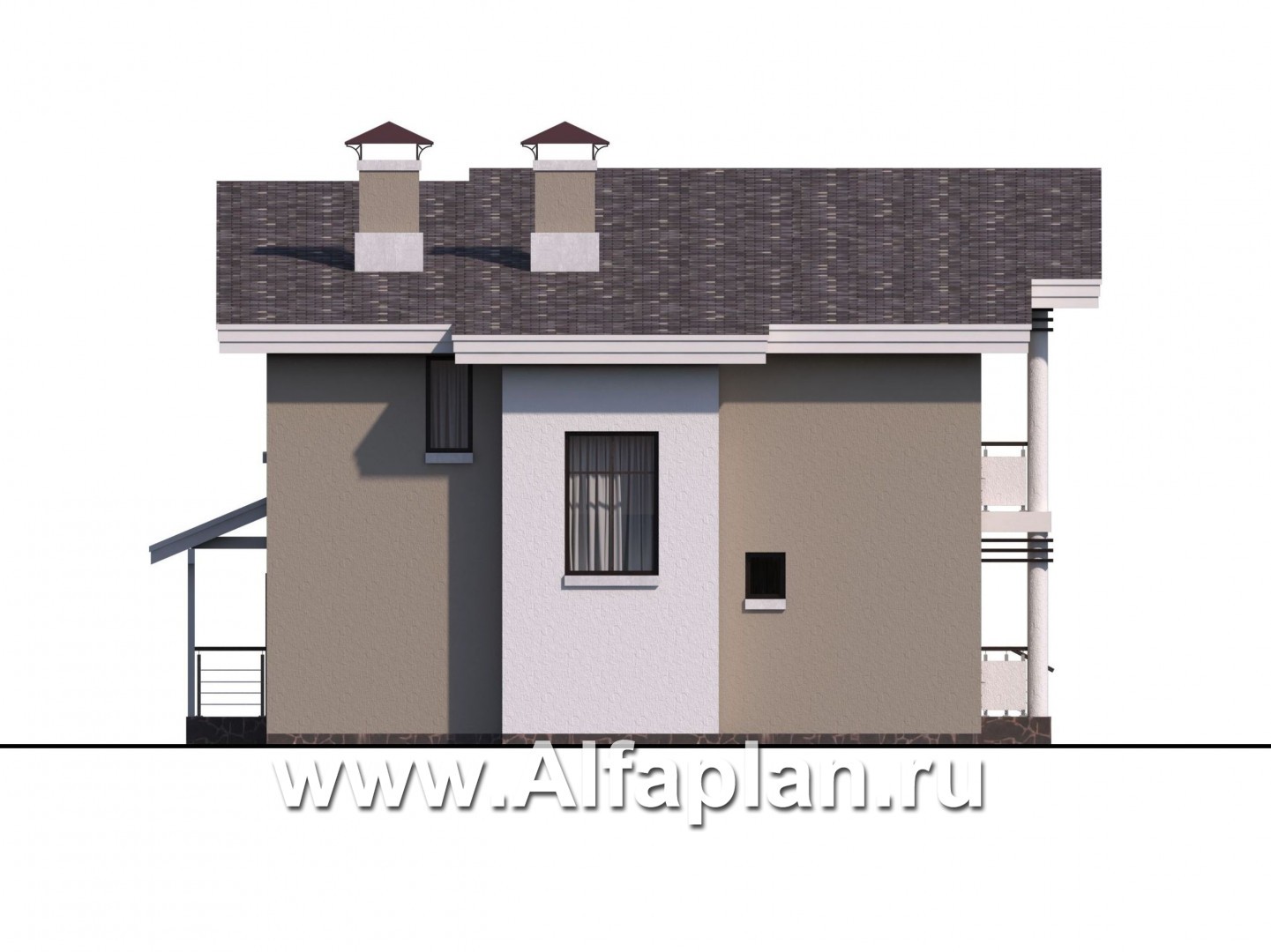 Проекты домов Альфаплан - «Квантум» - проект двухэтажного дома с угловой террасой, с односкатной крышей, в стиле хай-тек - изображение фасада №3