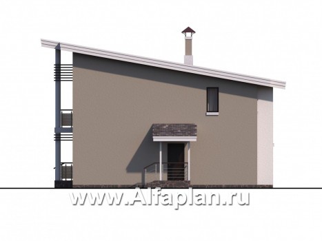 Проекты домов Альфаплан - «Квантум» - проект двухэтажного дома с угловой террасой, с односкатной крышей, в стиле хай-тек - превью фасада №4