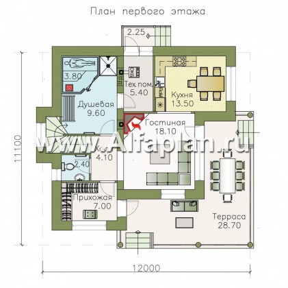 «Квантум» - проект двухэтажного дома с угловой террасой, с односкатной крышей, в стиле хай-тек - превью план дома