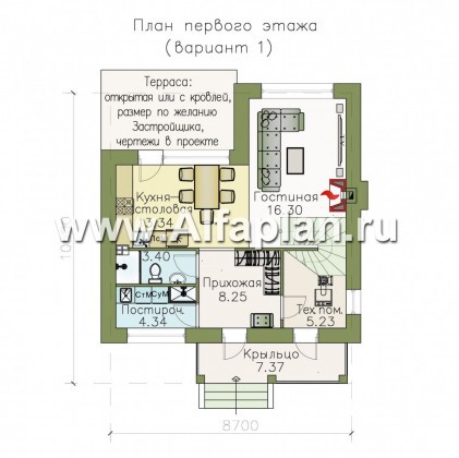 «Панорама» - проект простого двухэтажного дома из газобетона, в современном стиле - превью план дома