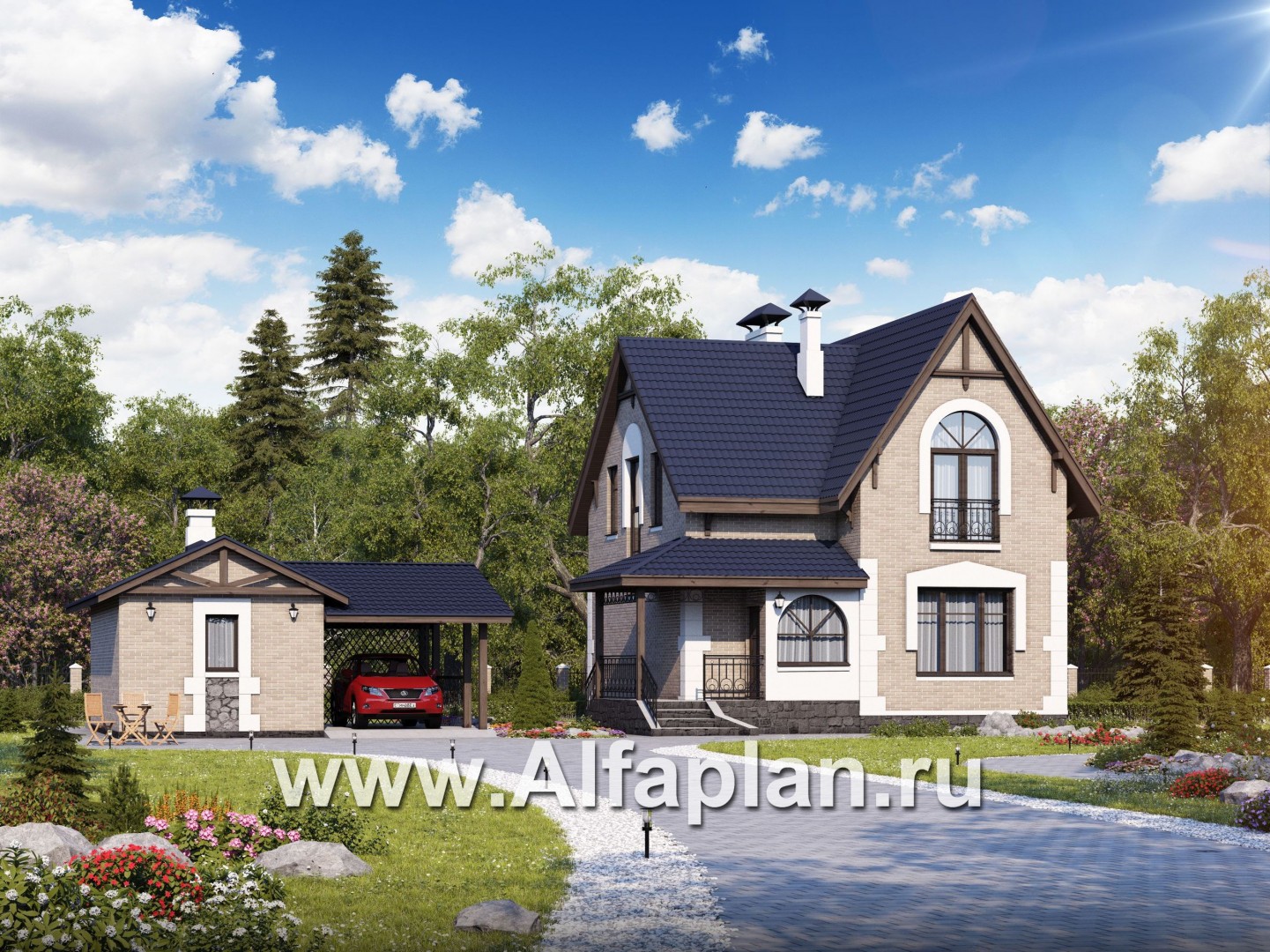 «Оптима»_ДУО - проект коттеджа с мансардой + проект бани с террасой - основное изображение