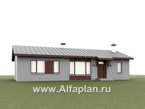«Прозрачность» - проект простого одноэтажного дома из газоблоков, планировка 3 спальни (мастер спальня), гостиная с окнами с двух сторон, с террасой - превью дополнительного изображения №1