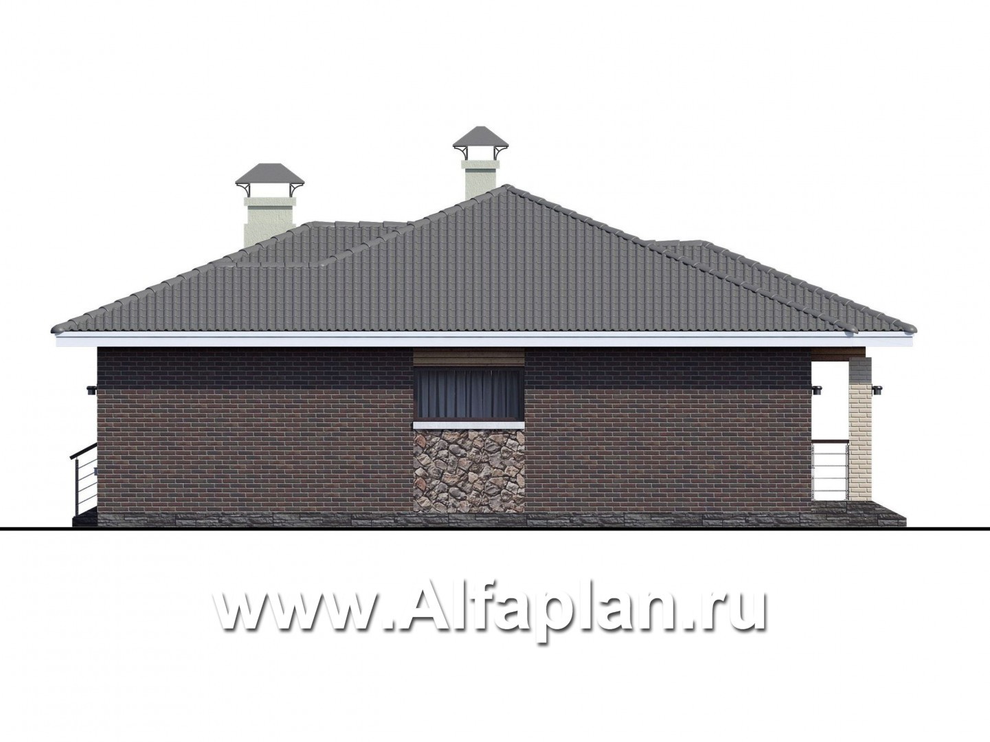 Проекты домов Альфаплан - «Леда» - проект одноэтажного дома, 4 спальни, с террасой, отличная планировка - изображение фасада №2