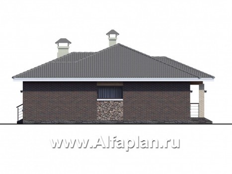 Проекты домов Альфаплан - «Леда» - проект одноэтажного дома, 4 спальни, с террасой, отличная планировка - превью фасада №2