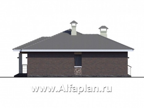 Проекты домов Альфаплан - «Леда» - проект одноэтажного дома, 4 спальни, с террасой, отличная планировка - превью фасада №3