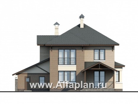 Проекты домов Альфаплан - «Эллада» - компактный особняк с гаражом-навесом - превью фасада №4
