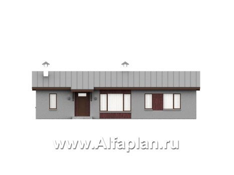 «Прозрачность» - проект простого одноэтажного дома из газоблоков, планировка 3 спальни (мастер спальня), гостиная с окнами с двух сторон, с террасой - превью фасада дома