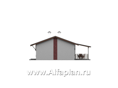 «Прозрачность» - проект простого одноэтажного дома из газоблоков, планировка 3 спальни (мастер спальня), гостиная с окнами с двух сторон, с террасой - превью фасада дома