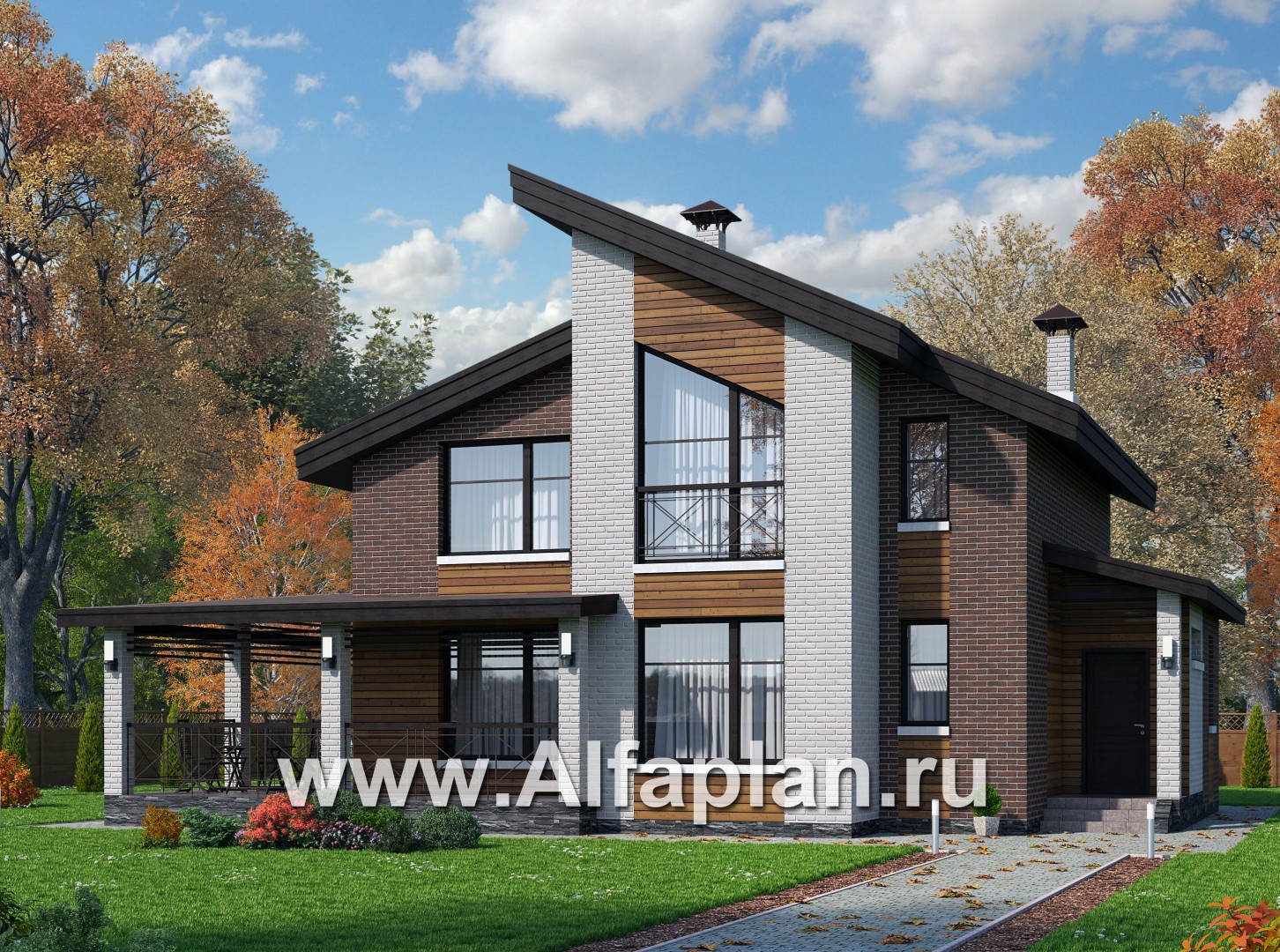 Проекты домов Альфаплан - «Стимул» - проект стильного двухэтажного дома - основное изображение