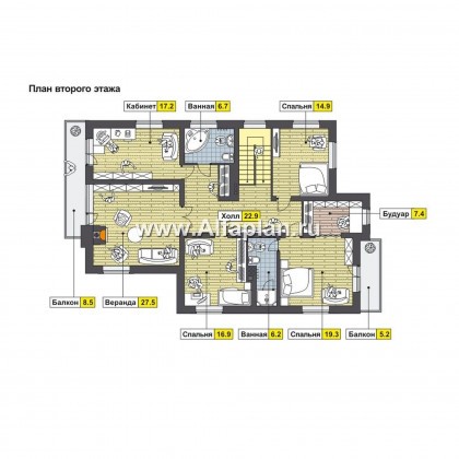 Проекты домов Альфаплан - Двуxэтажный дом с навесом для машины - превью плана проекта №2