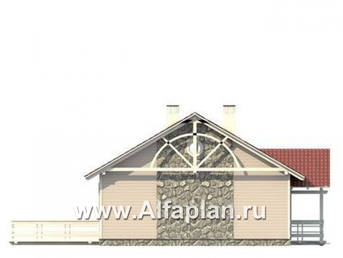 Проект одноэтажного каркасного дома, 2 спальни, с террасой, дача, коттедж для семейного отдыха - фасад дома