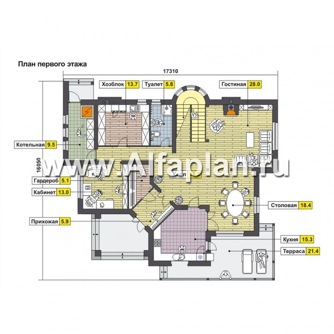 Проекты домов Альфаплан - Двуxэтажный дом с комфортной планировкой - план проекта №1